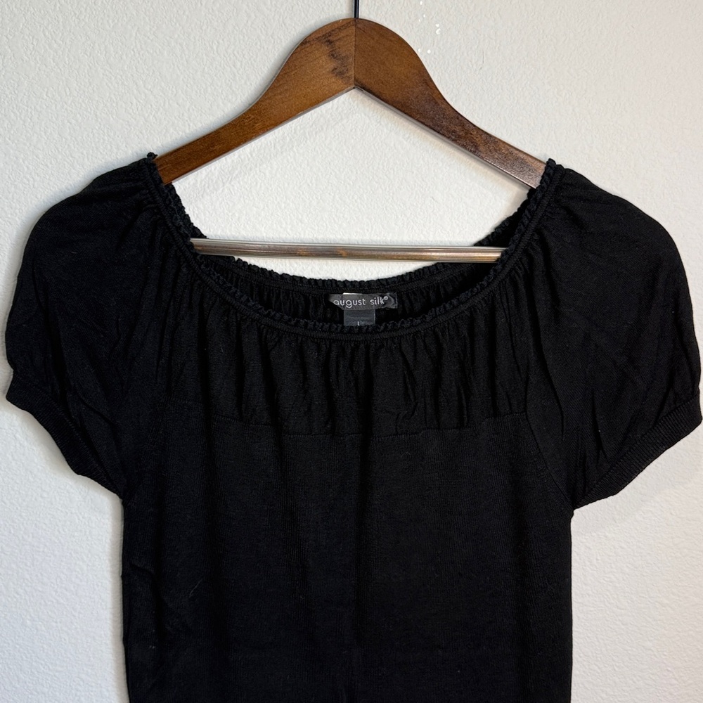 August Silk Black Y2K Style Cap Sleeve Sweater Top Size L